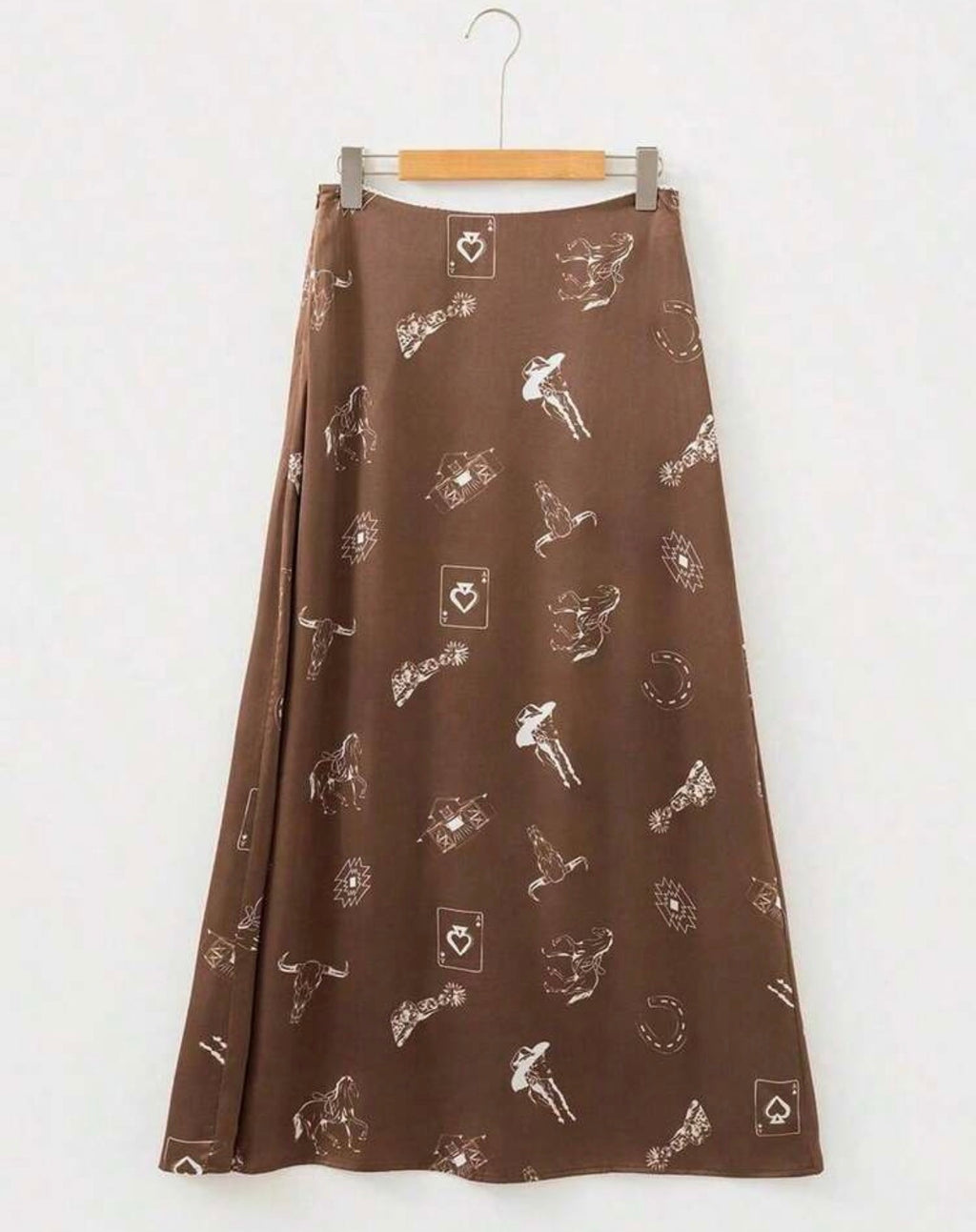 Western Print Satin Long Skirt