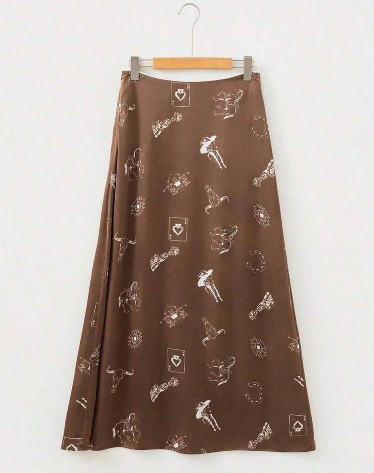 Western Print Satin Long Skirt