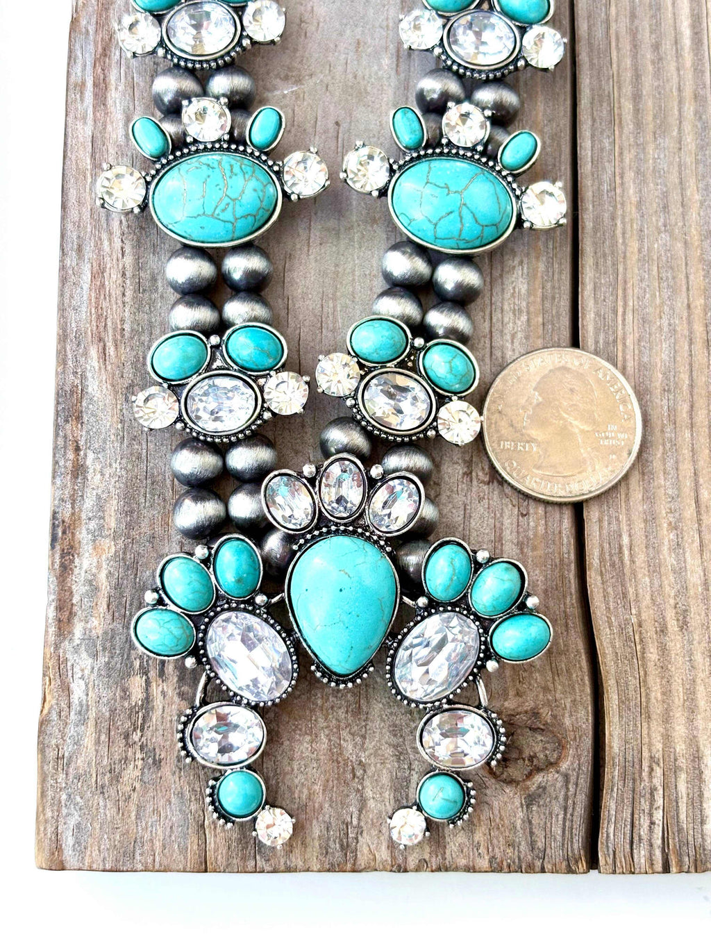 Western Squash Blossom Stone Pendant Navajo Pearl Necklace