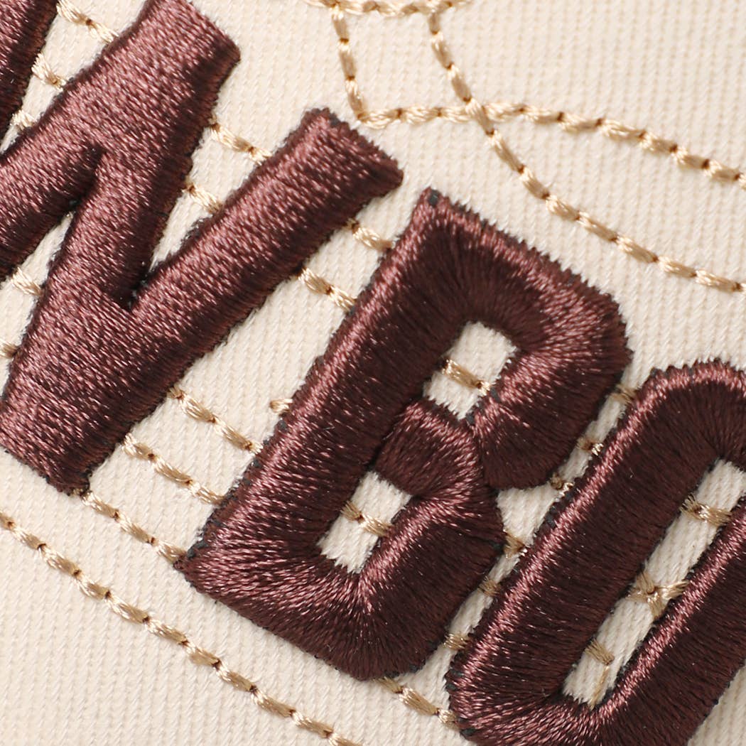 COWBOY 3D Embroidered Two-Tone Trucker Hat with bold brown lettering on a light canvas background, showcasing rope-style accents.