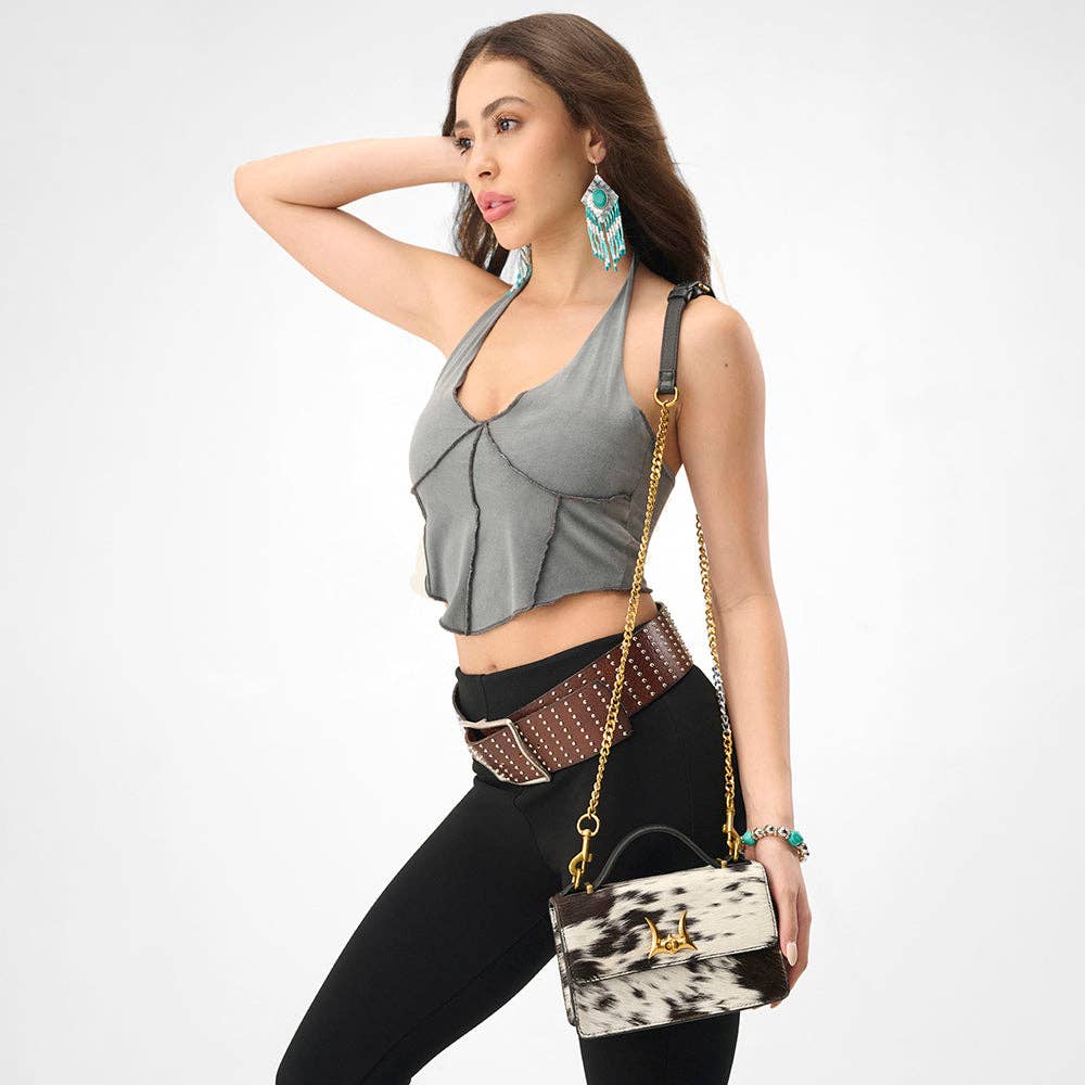 Myra Bags Loyal West Valencia Leather Bag - Black & White Cowhide