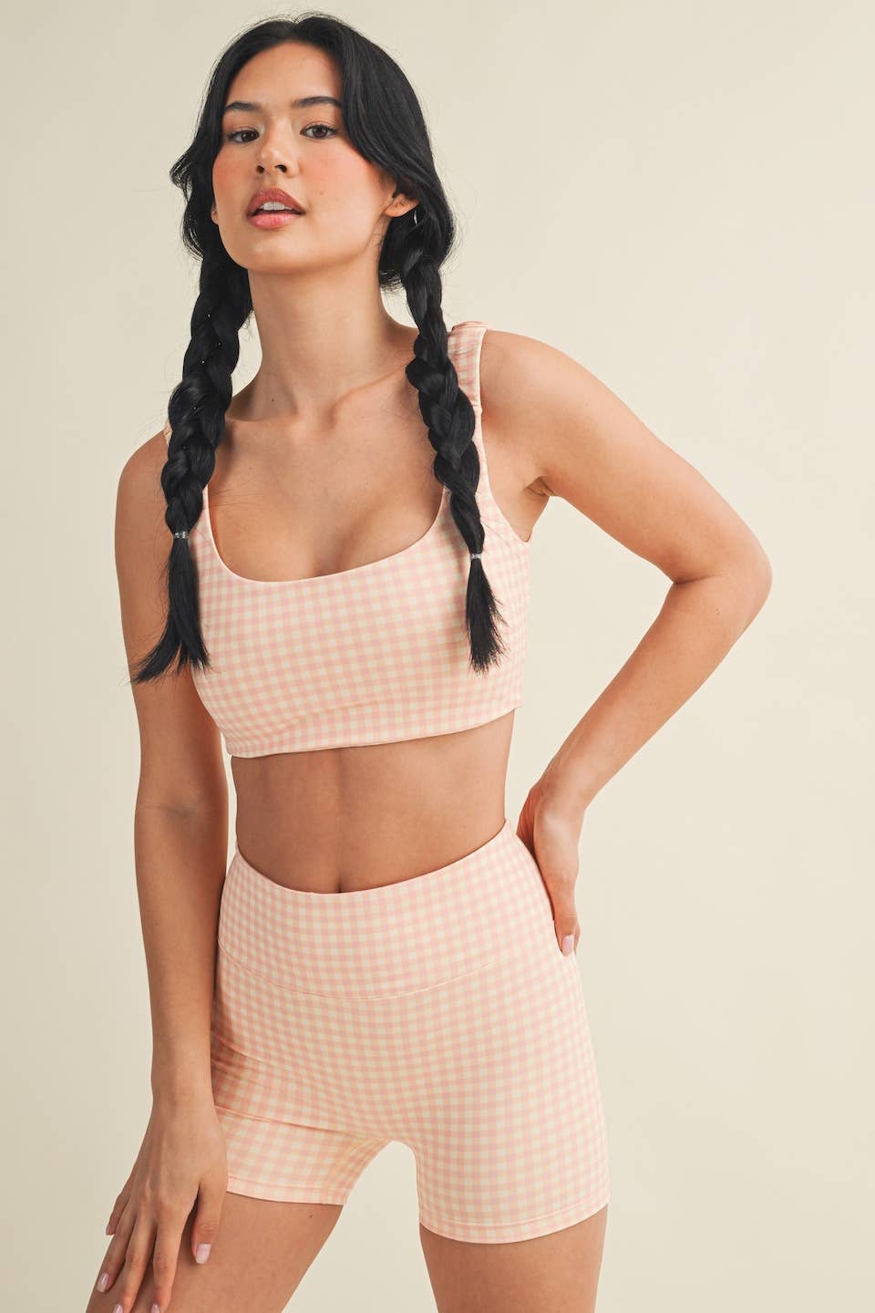 Gingham Print Ruched Bra Top