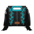 Wrangler Top Handle Boot Scroll Fringe Tote/Crossbody -Black
