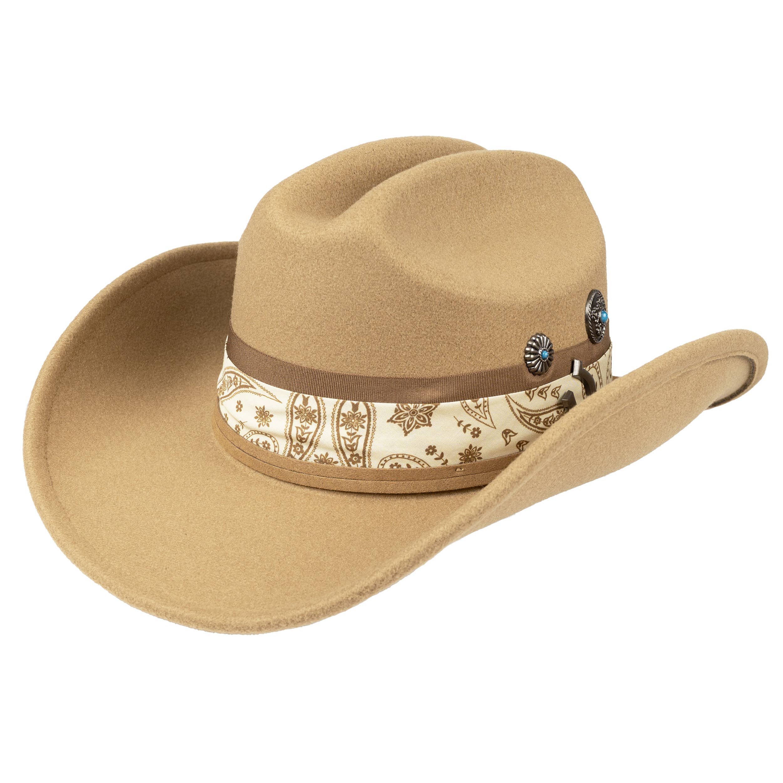 C.C Paisley Band with Western Charm Vegan Felt Cowboy Hat
