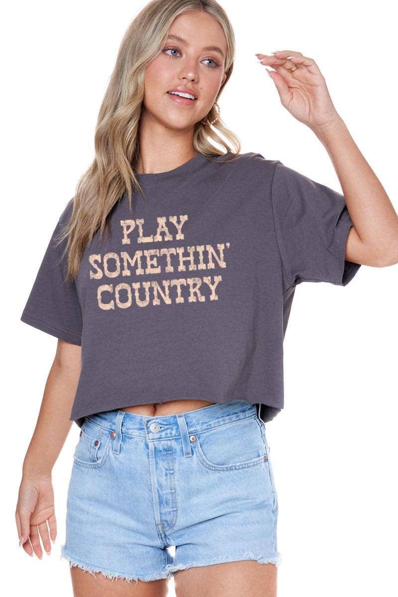 Zutter Play Somethin' Country Western Graphic Faux Crop Tee