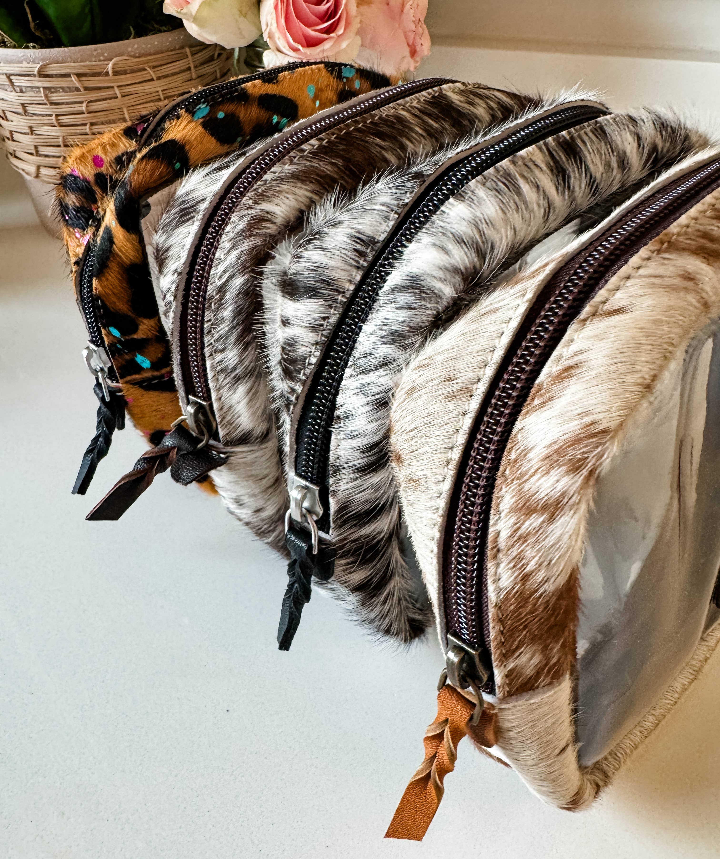 Cowhide Cosmetic Clear Case - Toiletry Makeup Travel Bag
