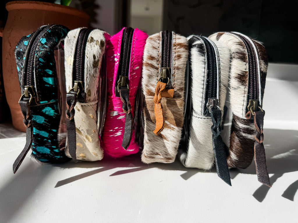 Cowhide Cosmetic Clear Case - Toiletry Makeup Travel Bag