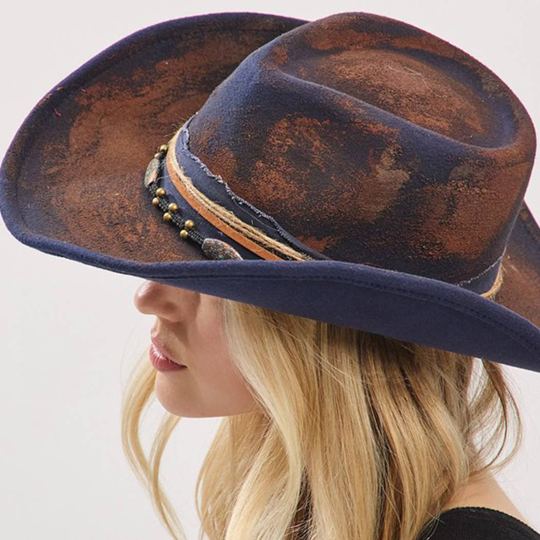 Women's Shapeable Cowgirl Fedora Hat – Distressed Fabric & Multi Band