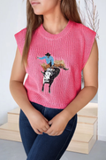 Western Embroidered Round Neck Sleeveless Sweater (S-XL)