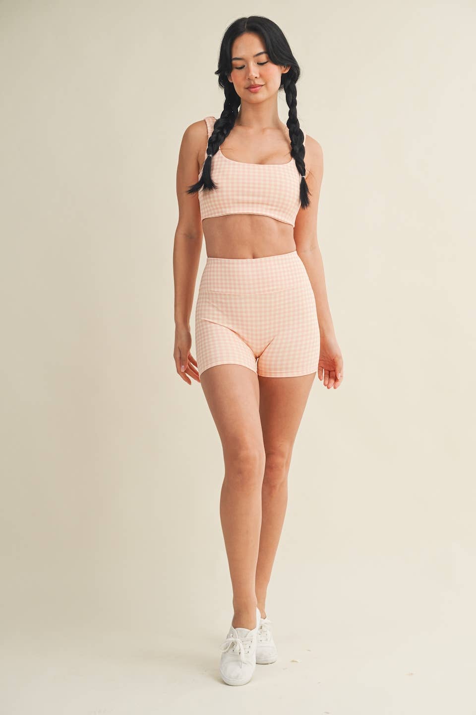 Gingham Print Ruched Bra Top