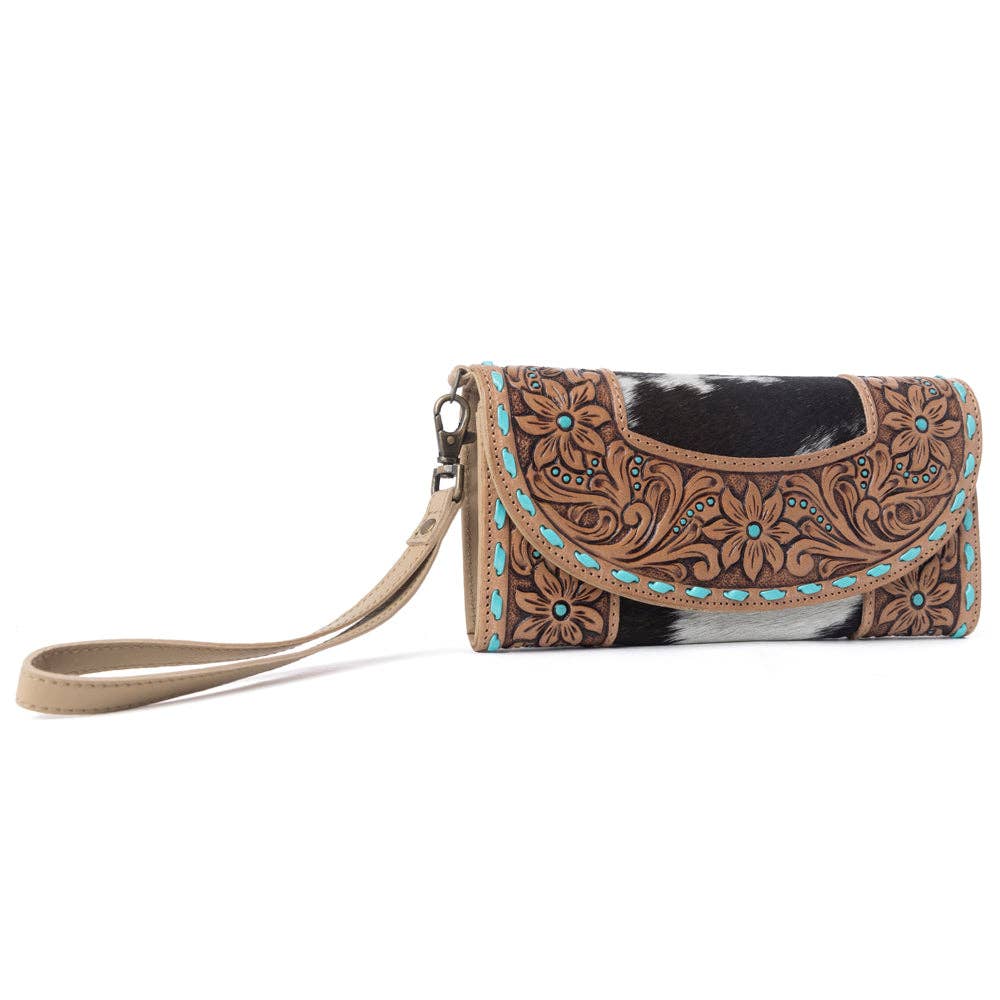 Myra Stoneflower Hairon Leather Women's Wristlet and Wallet in Onyx Pearl