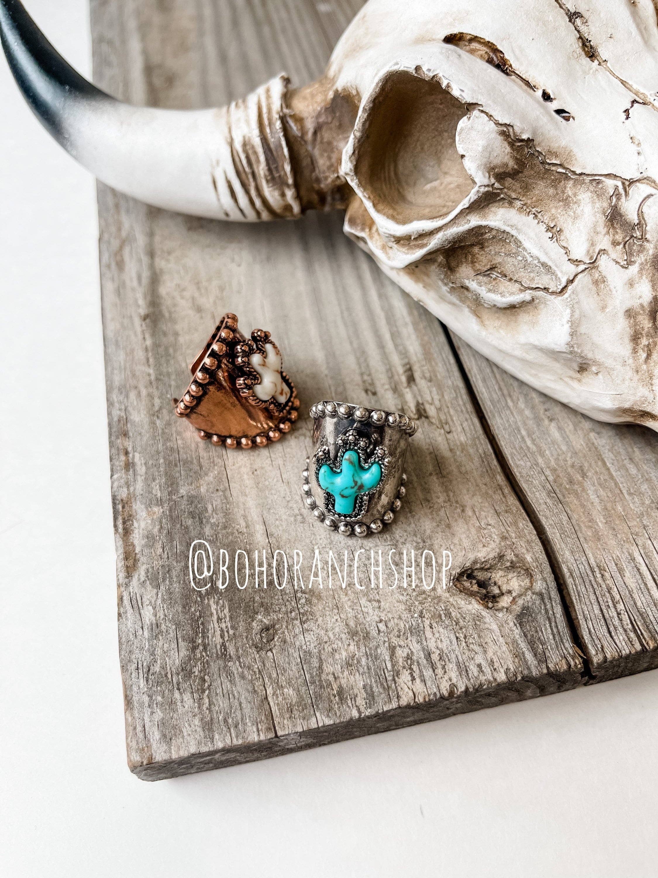 Stone Cuff Ring - cactus or thunderbird