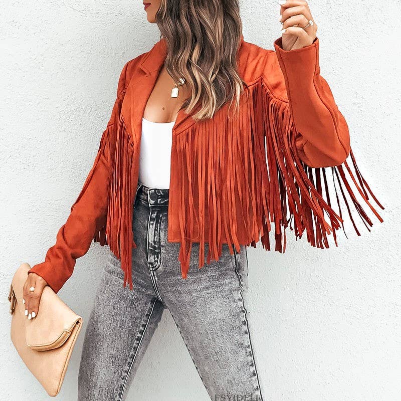 Crop Western Cowgirl Faux Suede Tassel Jacket