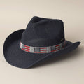 American Flag Rhinestone Band Straw Cowboy Adjustable Hat
