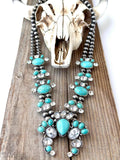 Western Squash Blossom Stone Pendant Navajo Pearl Necklace