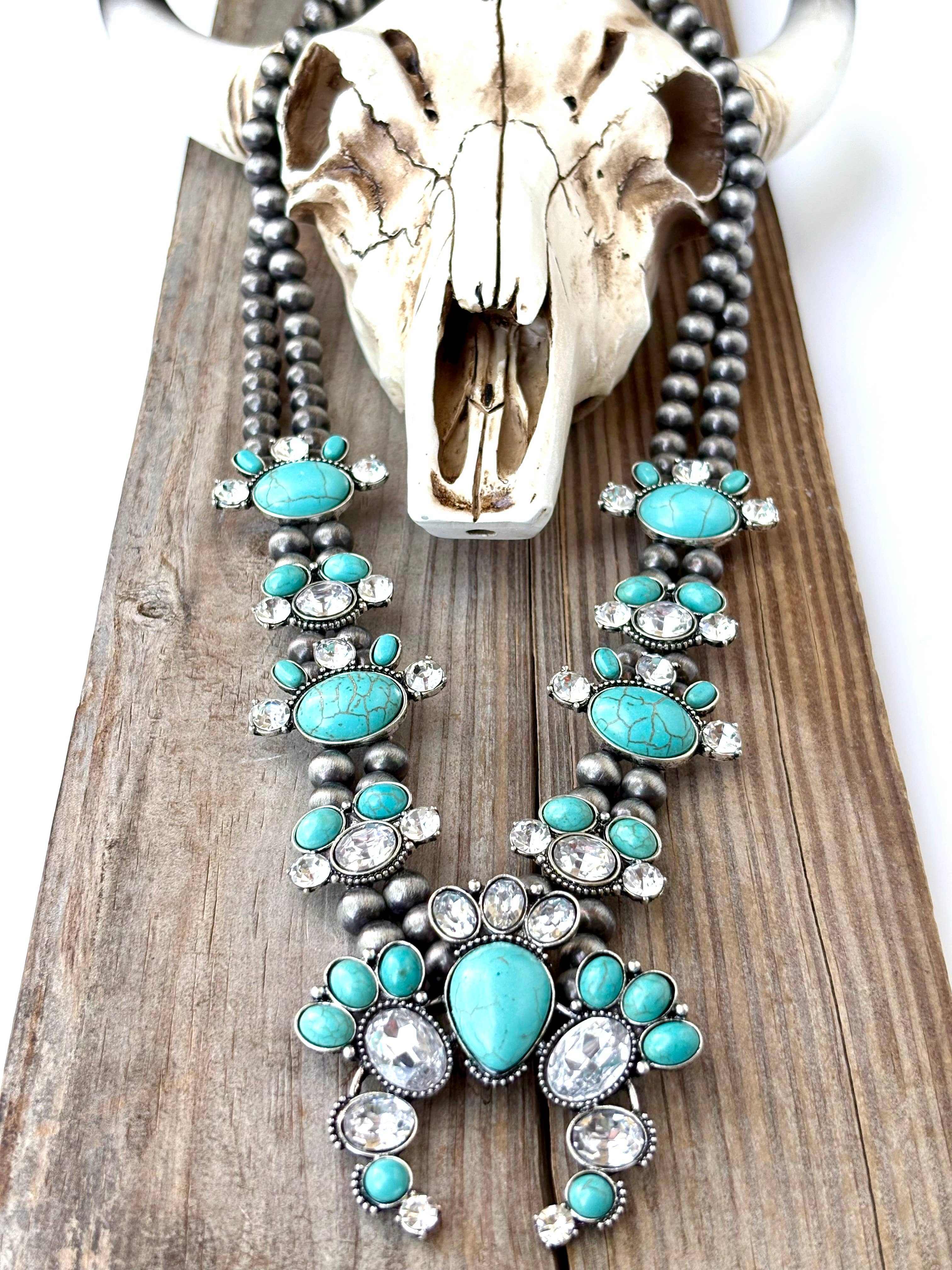 Western Squash Blossom Stone Pendant Navajo Pearl Necklace