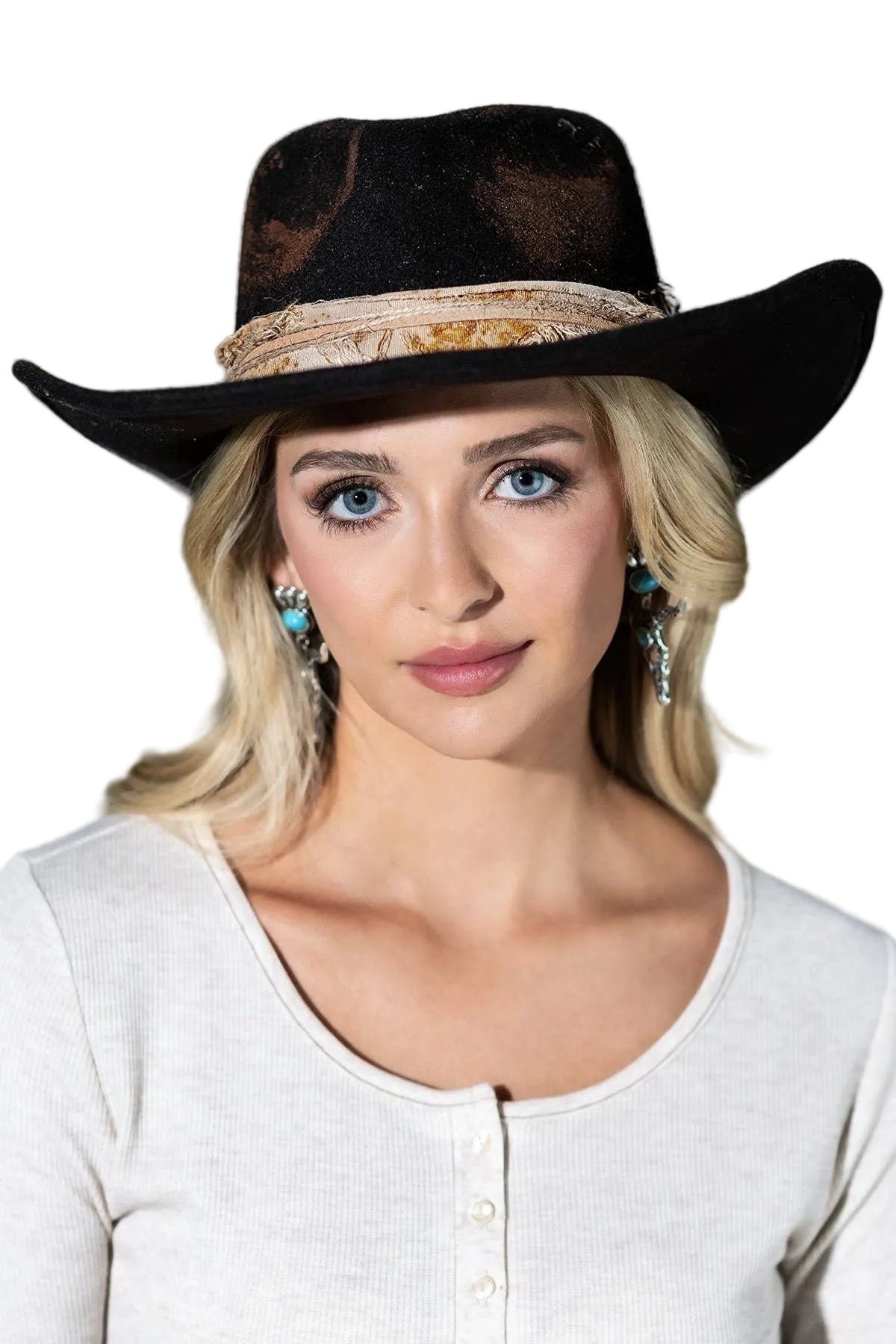 Vintage Versatile Shapeable Cowgirl & Fedora Hat With Feather Accent - Polyester, One Size, Black