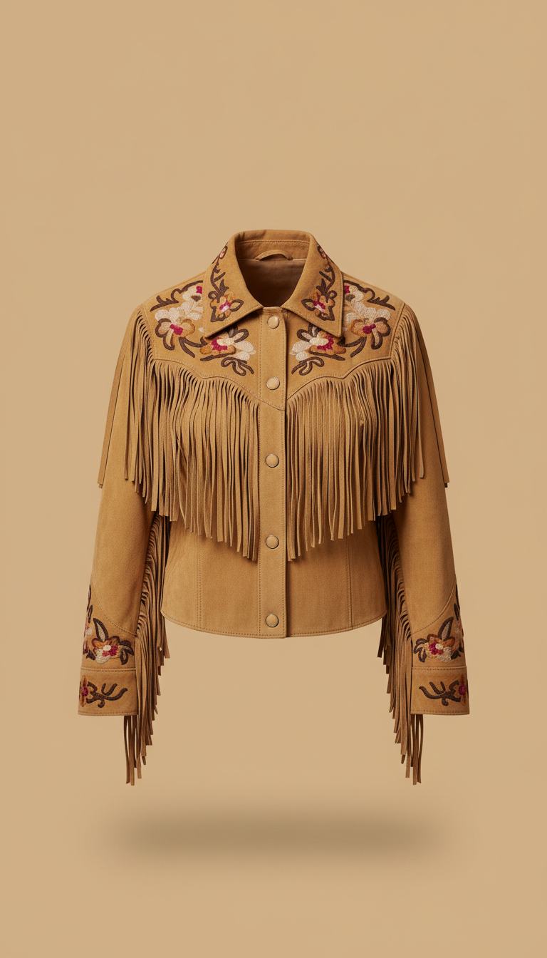 Embroidered Suede Fringe Jacket