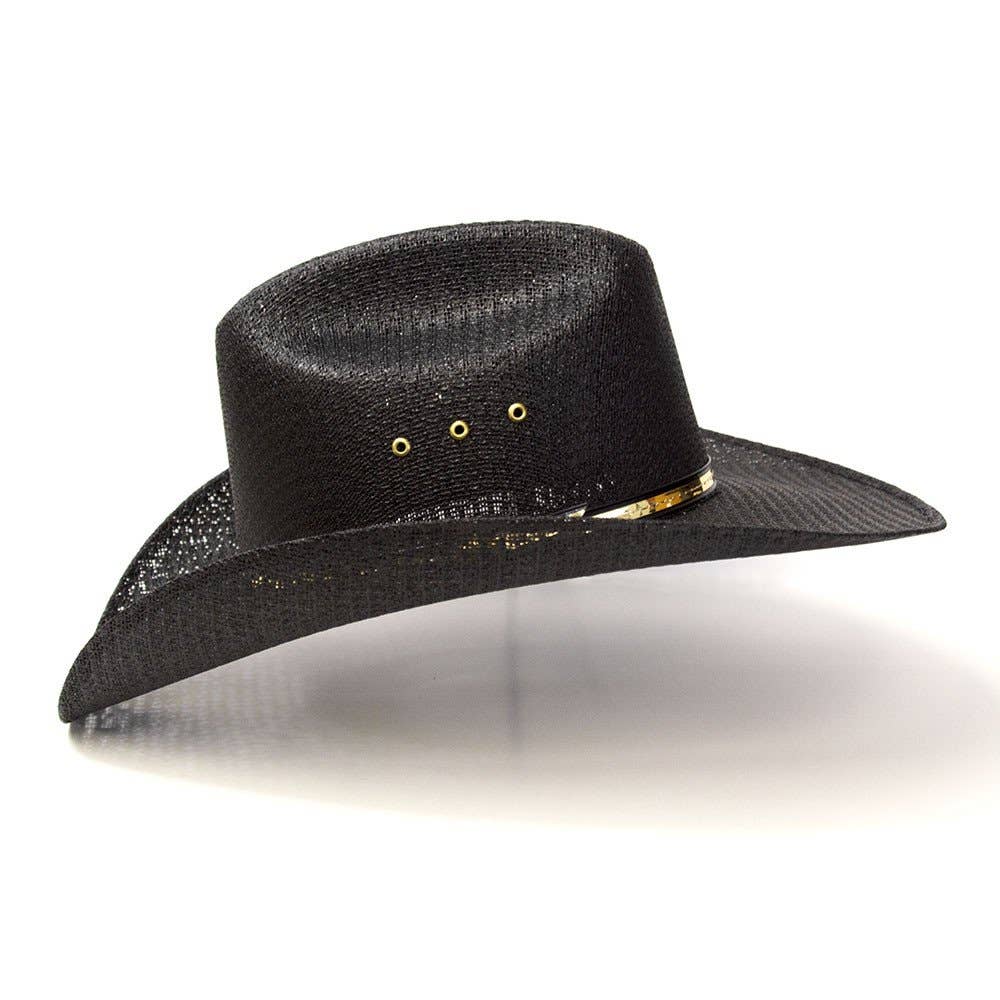 Black Straw Western Cattleman Hat with Gold Hat Band