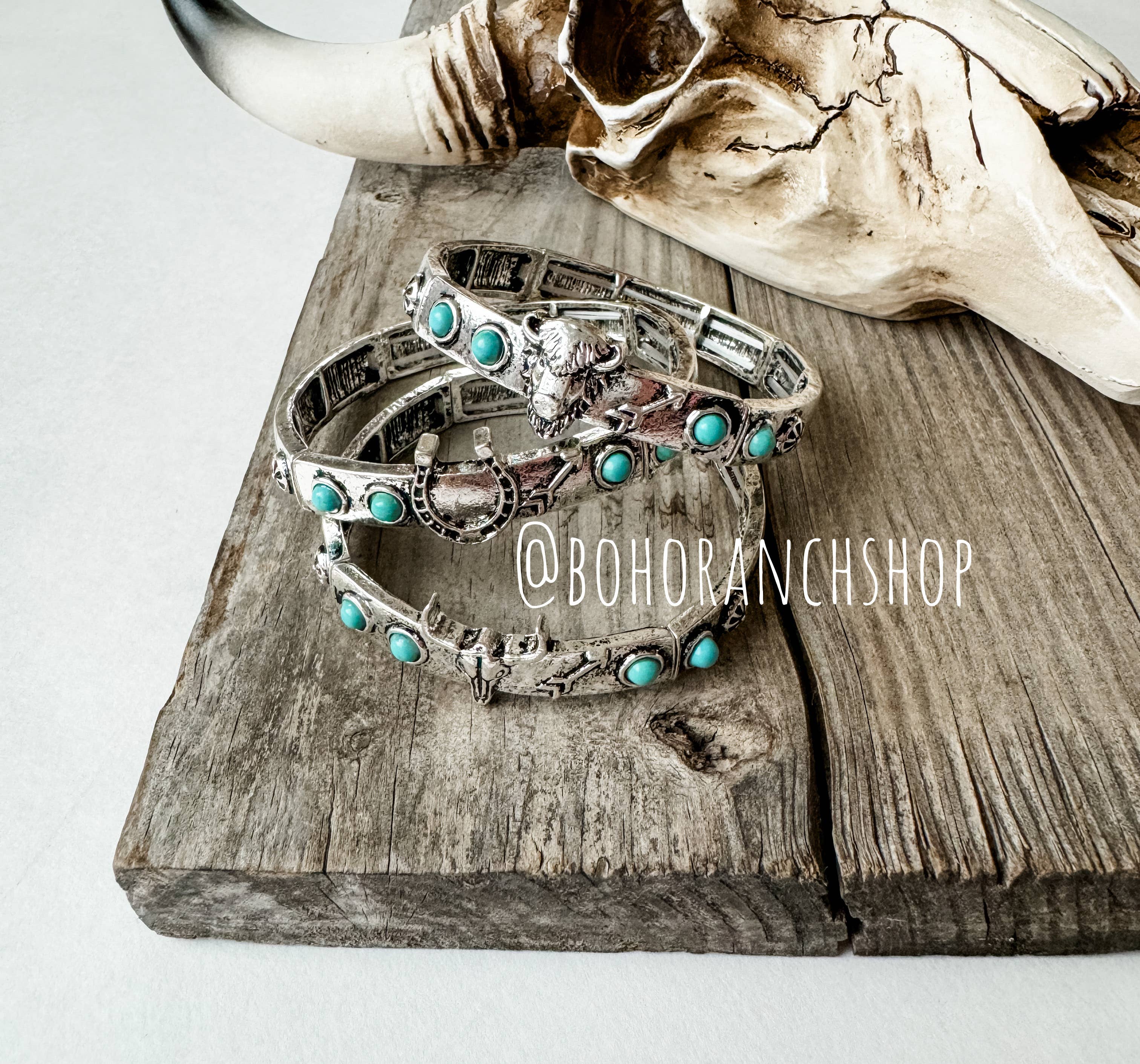 Western Boho Turquoise Stone Stackable Stretch Bracelet