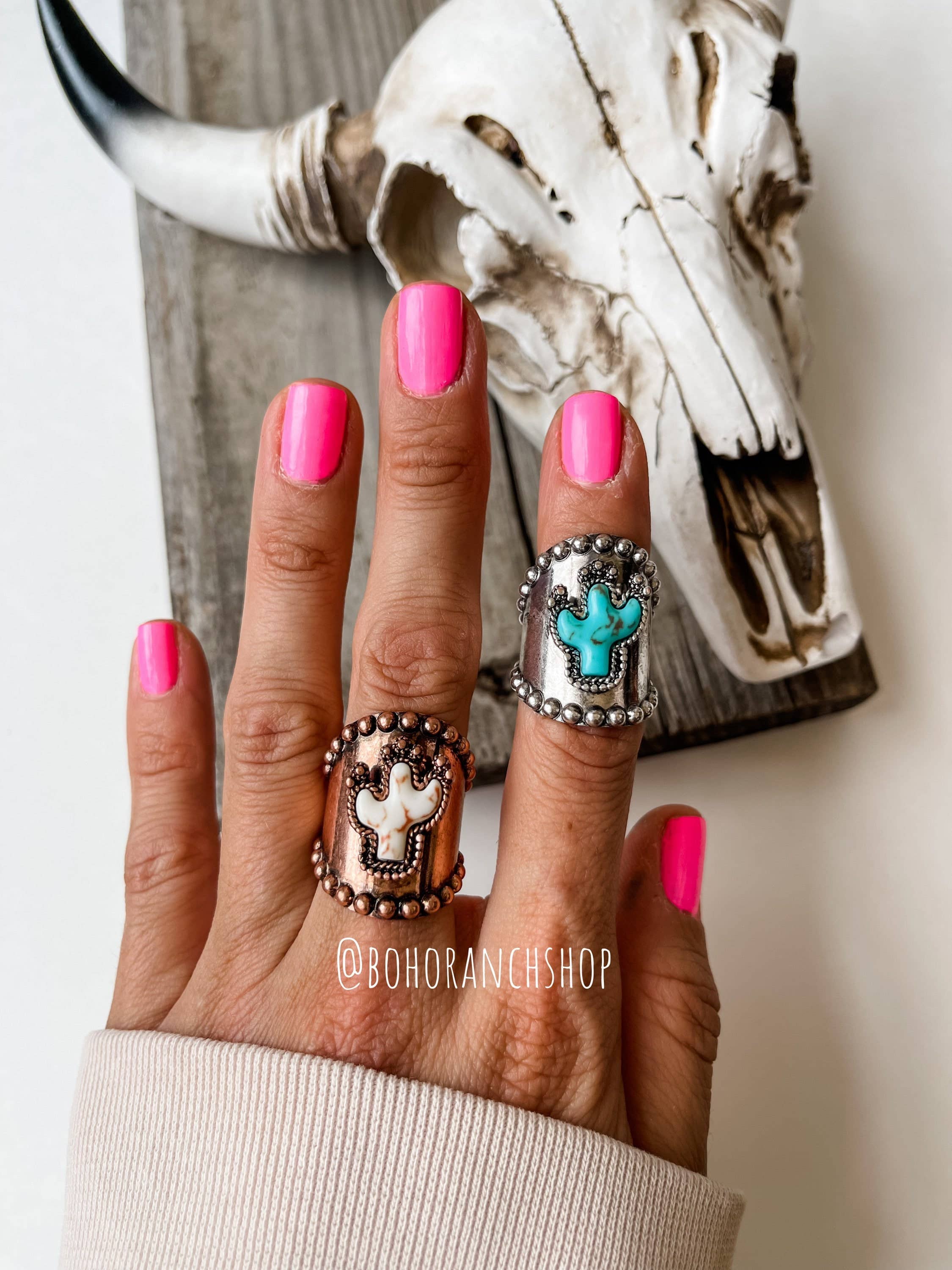 Stone Cuff Ring - cactus or thunderbird