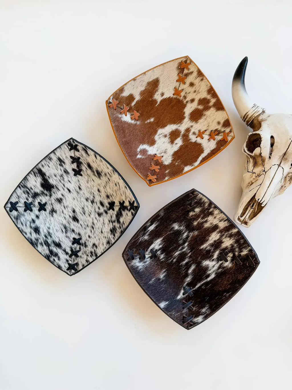 COWHIDE LEATHER TRAY - jewelry storage - Genuine Hair On