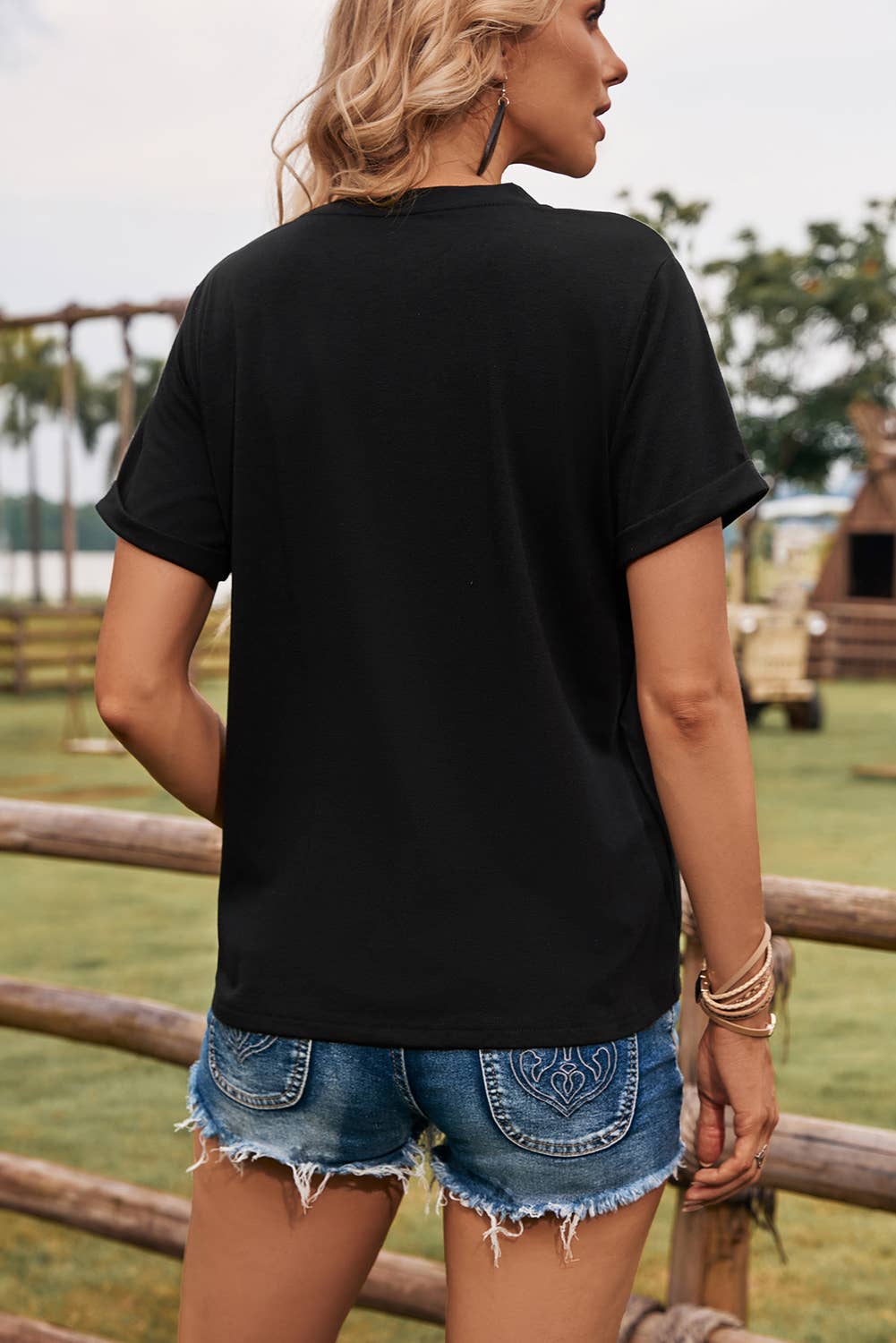 Fashion-W Western Cow Print Round Neck Casual Tee