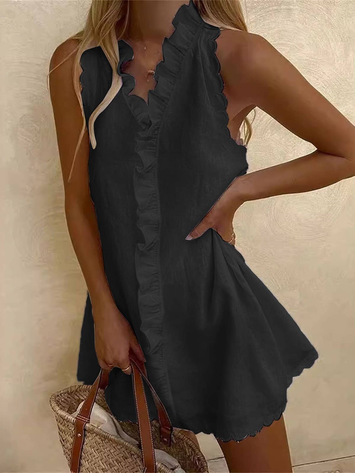 Ruffle frill sleeveless mini shift dress