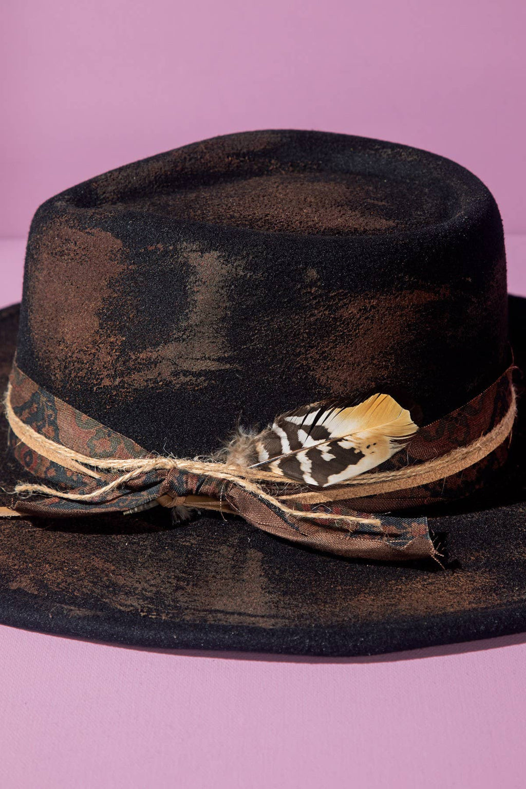 Vintage Shapeable Cowgirl & Fedora Hat - Distressed 2-in-1 Western Wide Brim Hat, One Size, Black