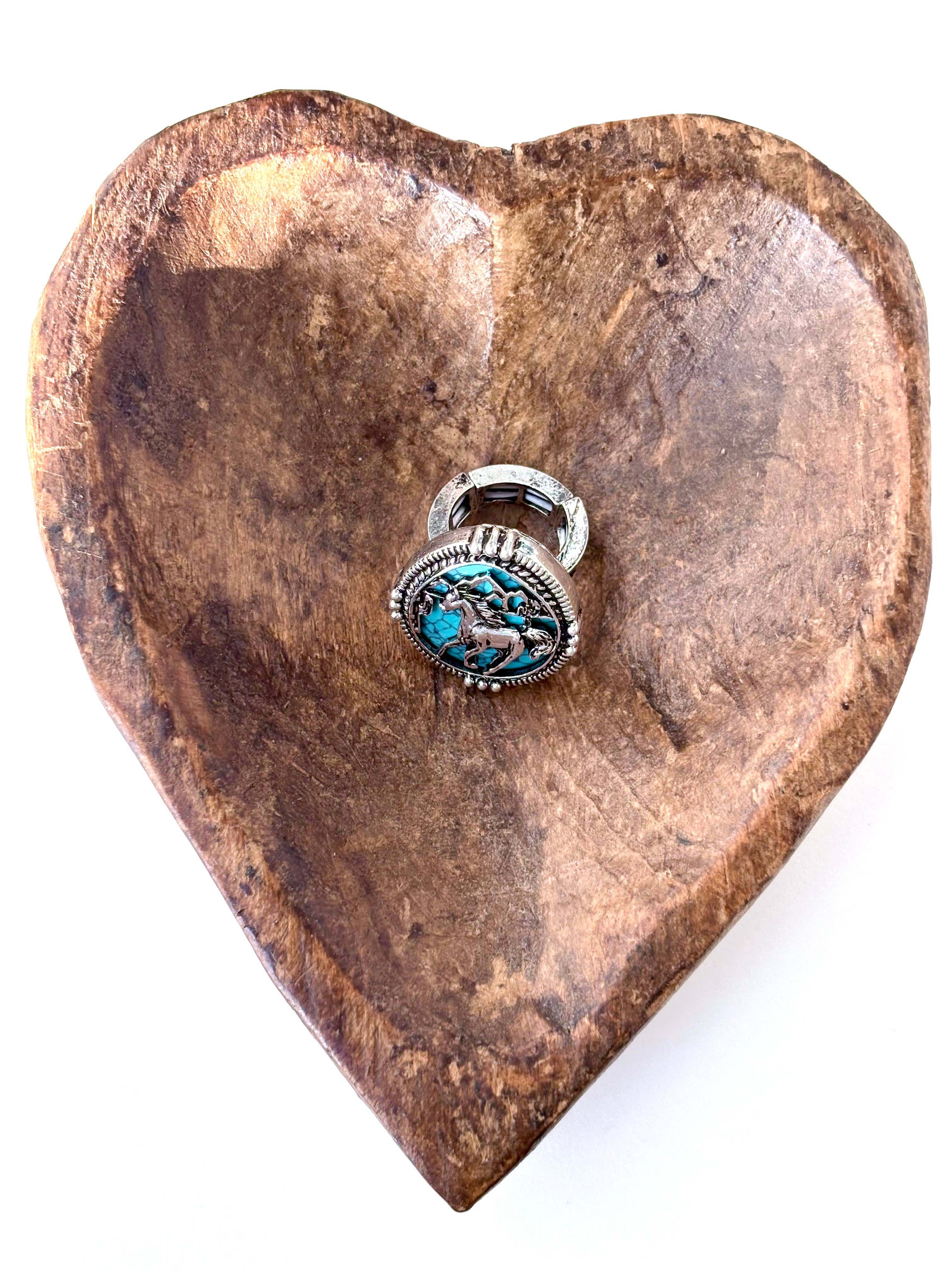 Western Style Turquoise Stone Pendant Stretch Ring