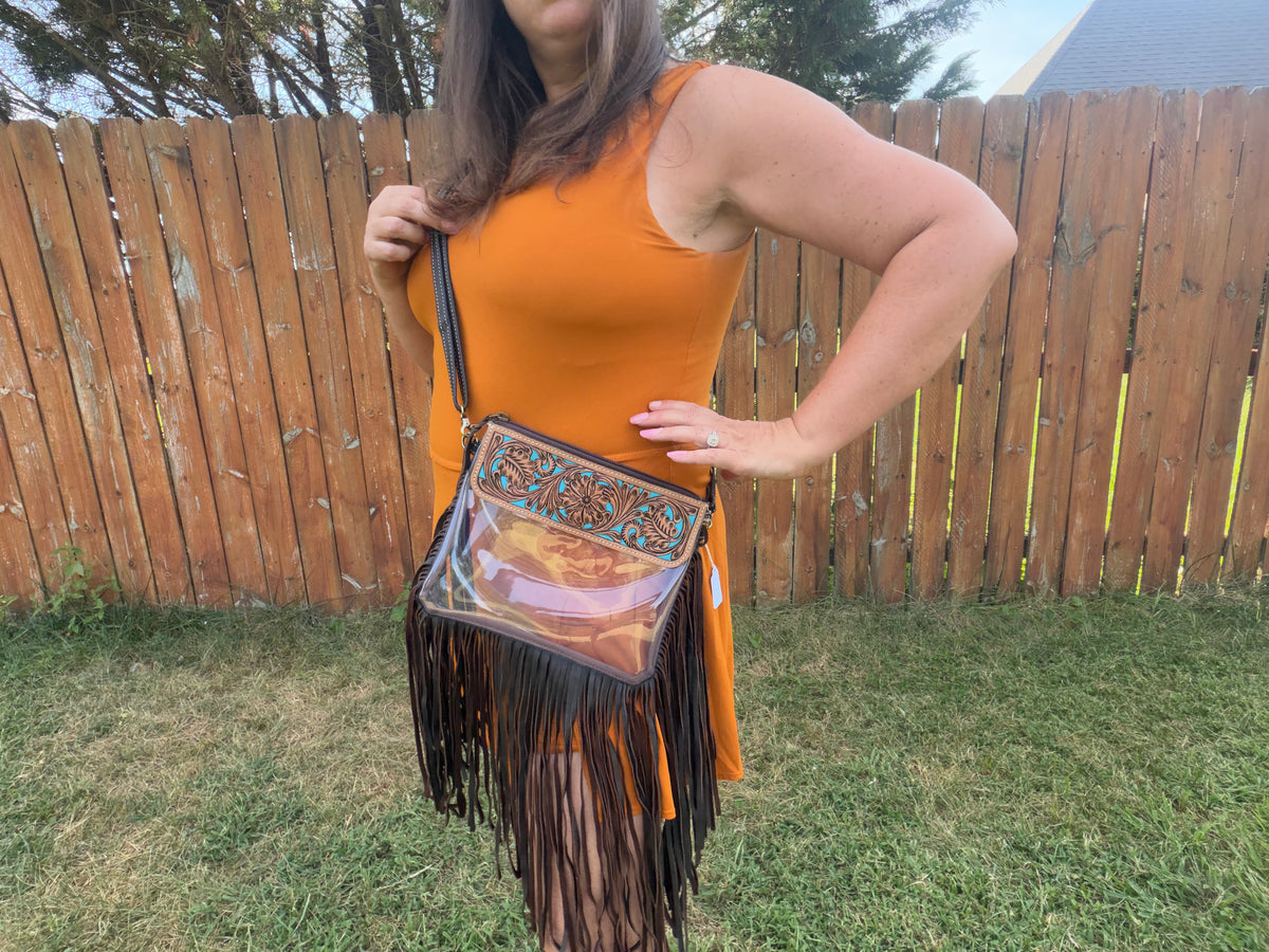Boho Ranch Shop Hand Tooled Clear Purse Crossbody - Concert Game Day Stadium