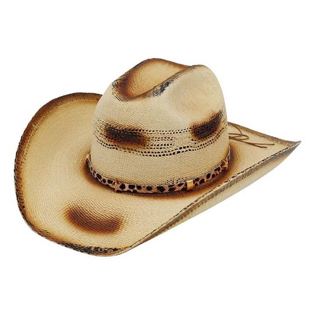 Distressed Two-Tone Cowboy Hat with Leopard-Print Star Band