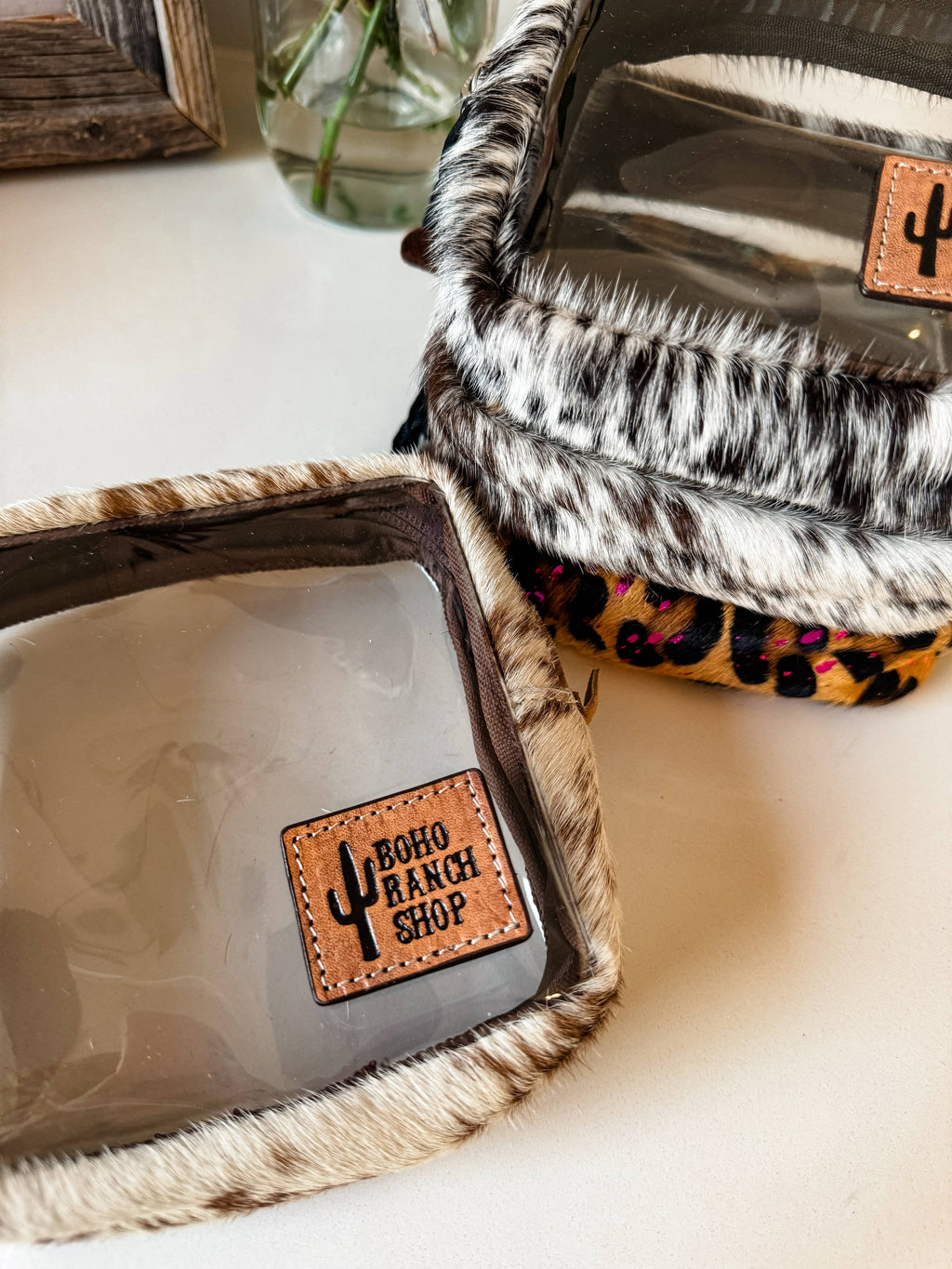 Cowhide Cosmetic Clear Case - Toiletry Makeup Travel Bag