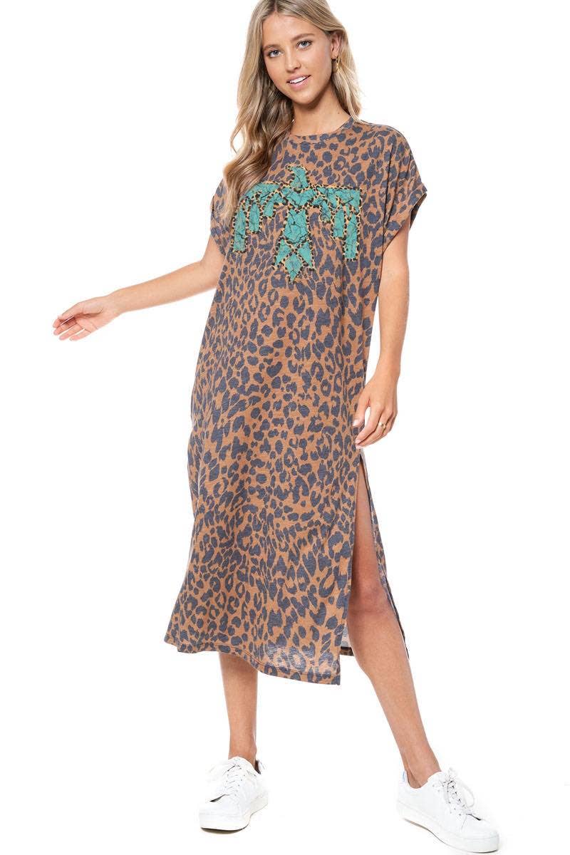 Zutter Turquoise Aztec Thunderbird Leopard Maxi Dress