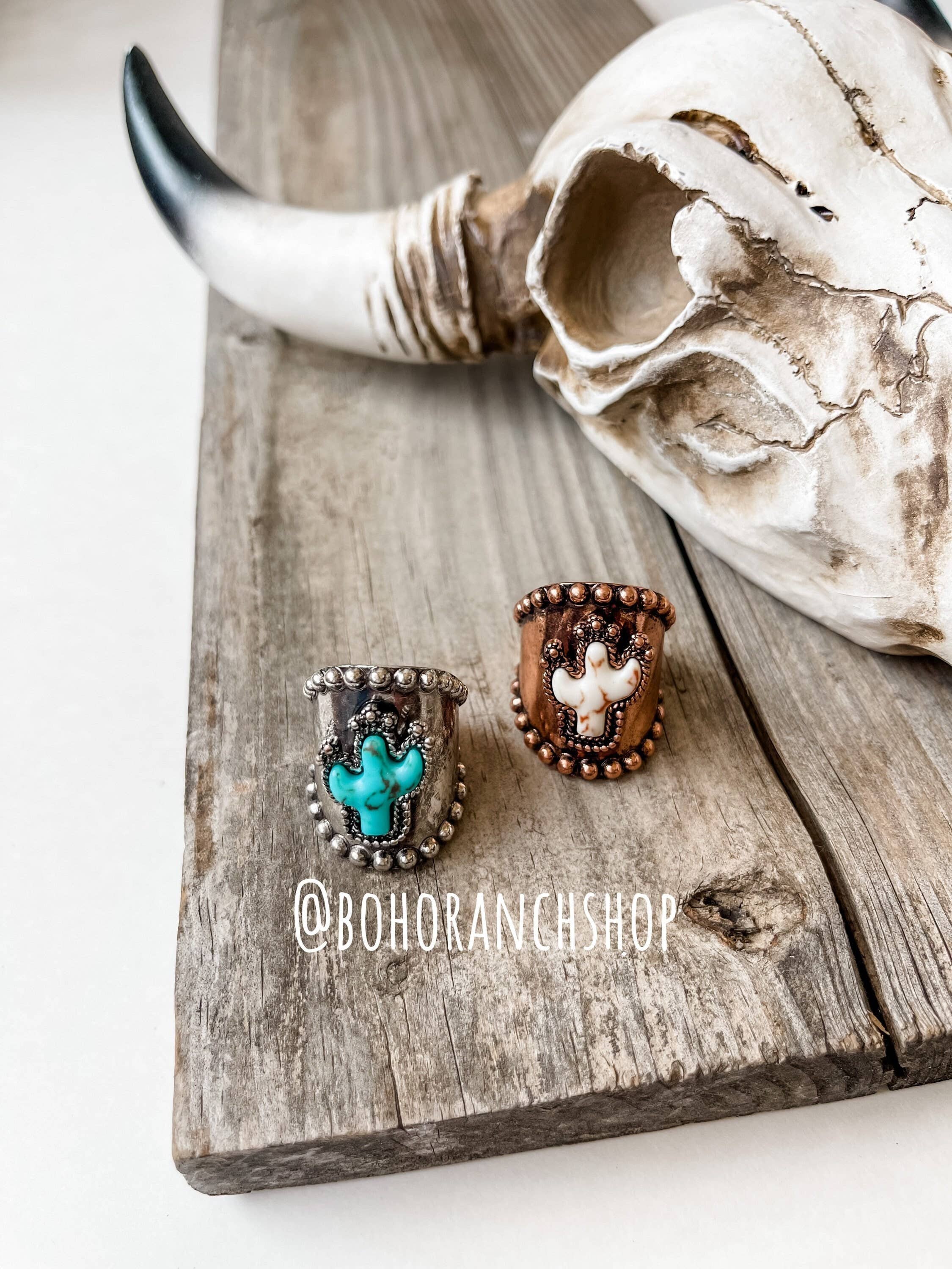 Stone Cuff Ring - cactus or thunderbird