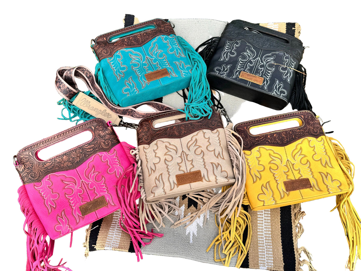 Wrangler Top Handle Embroidered Fringe Tote/Crossbody