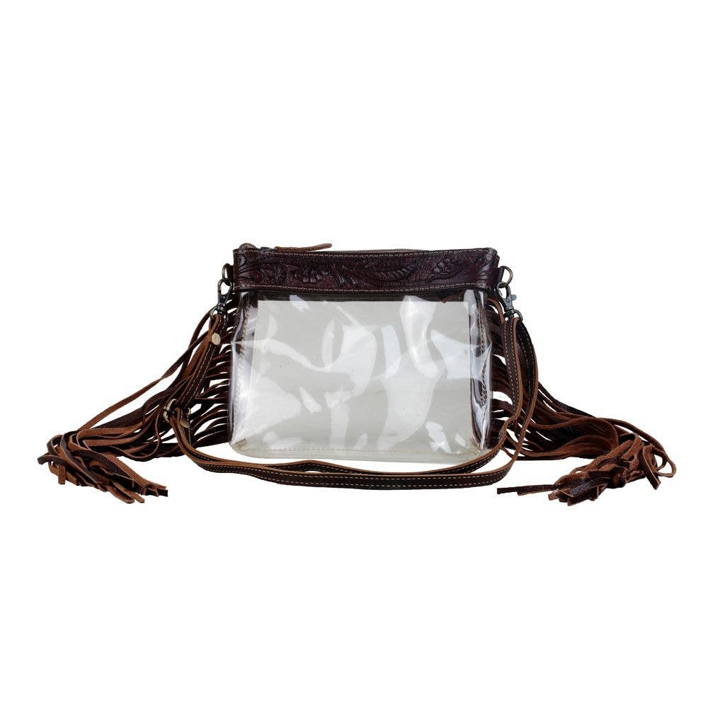 Myra Clear Stadium Bag with Tooled Leather & Fringe | Western Crossbody