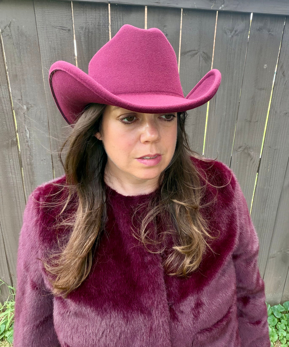 C.C Plain Vegan Felt Cowboy Hat - Wide Brim Western, Burgandy