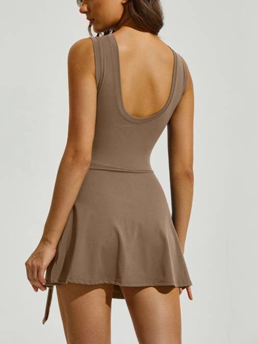 Active Tennis Tie-Waist sleeveless dress w Built-in shorts