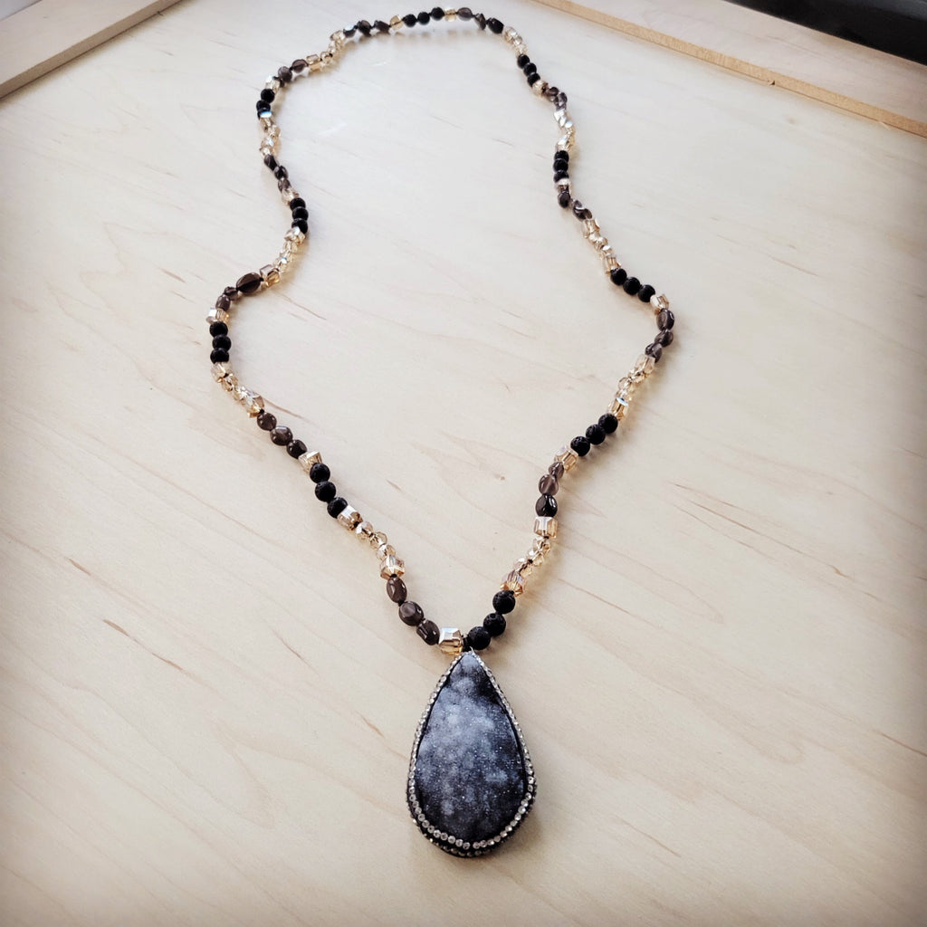 **Black Lava Beaded Necklace w/ Druzy Pendant 257lb