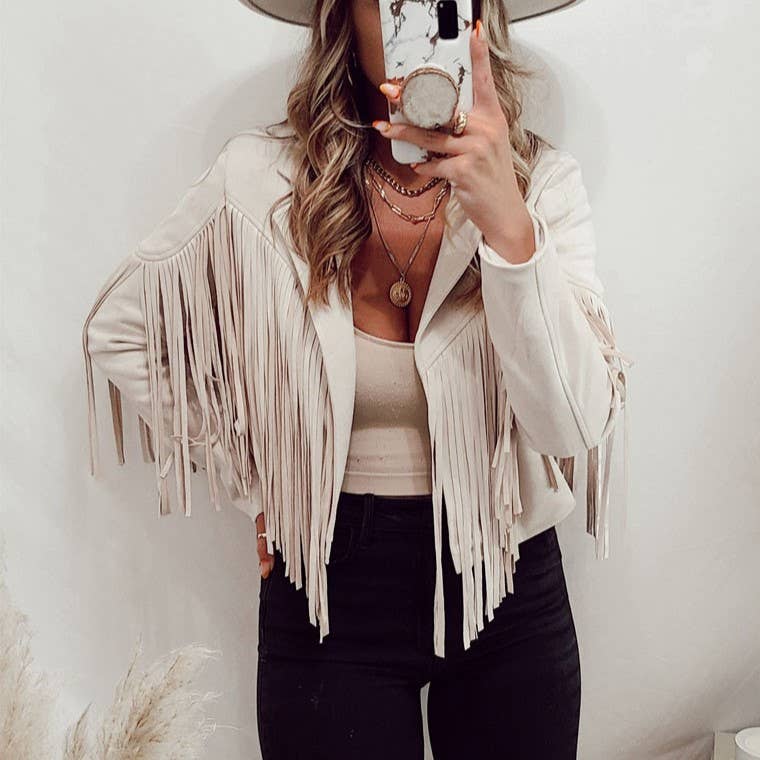 Crop Western Cowgirl Faux Suede Tassel Jacket