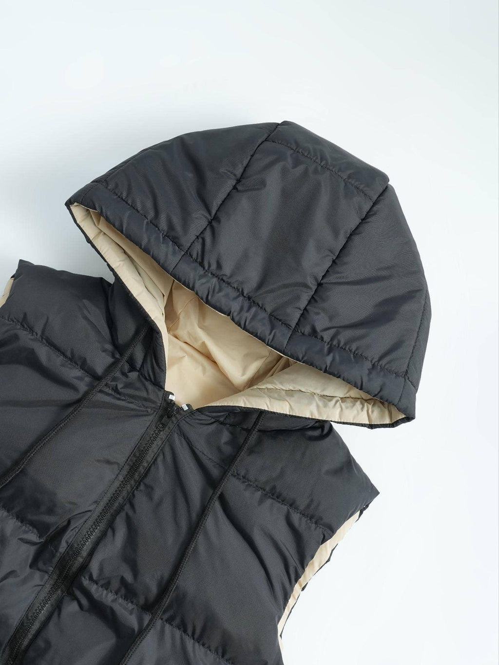 Zipper Sleeveless Hooded Long Padded Vest Jacket