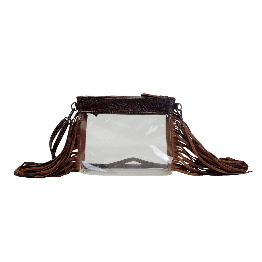 Myra Clear Stadium Bag with Tooled Leather & Fringe | Western Crossbody