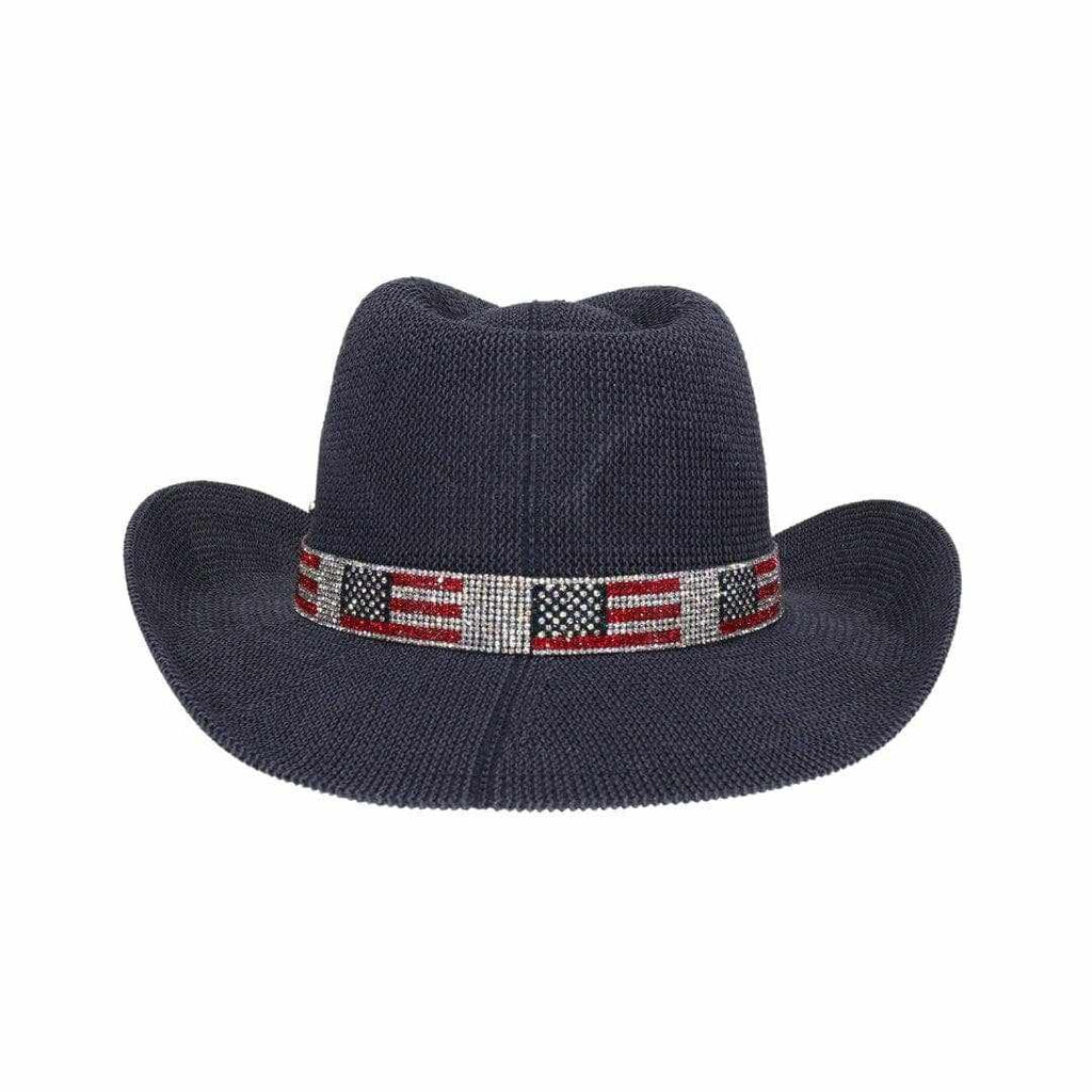 CBC0030 Fairhope Rhinestone American Flag Band Straw Cowboy Hat