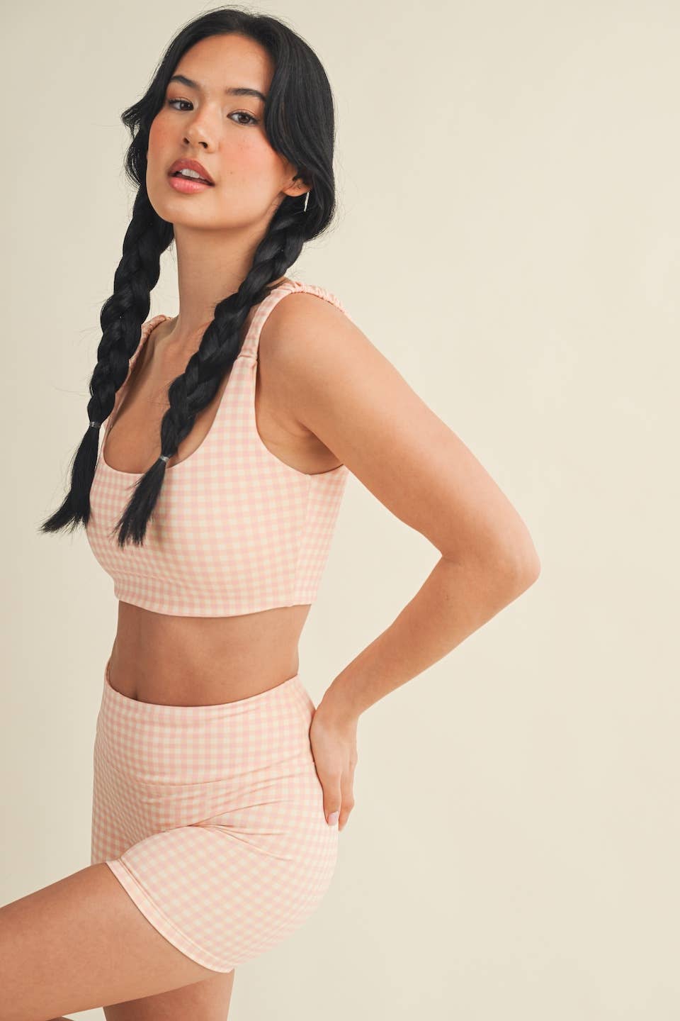 Gingham Print Ruched Bra Top