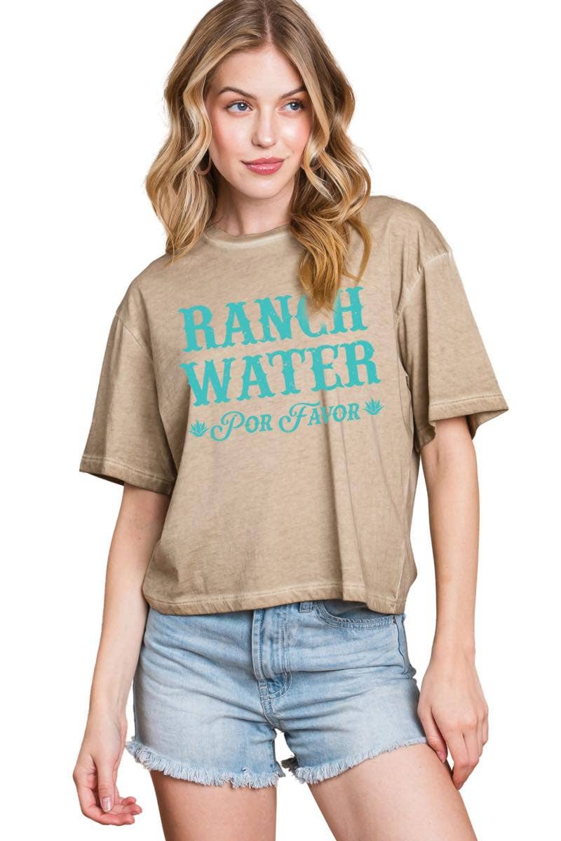 Ranch Water Por Favor Graphic S/S Lunar Dye Faux Crop