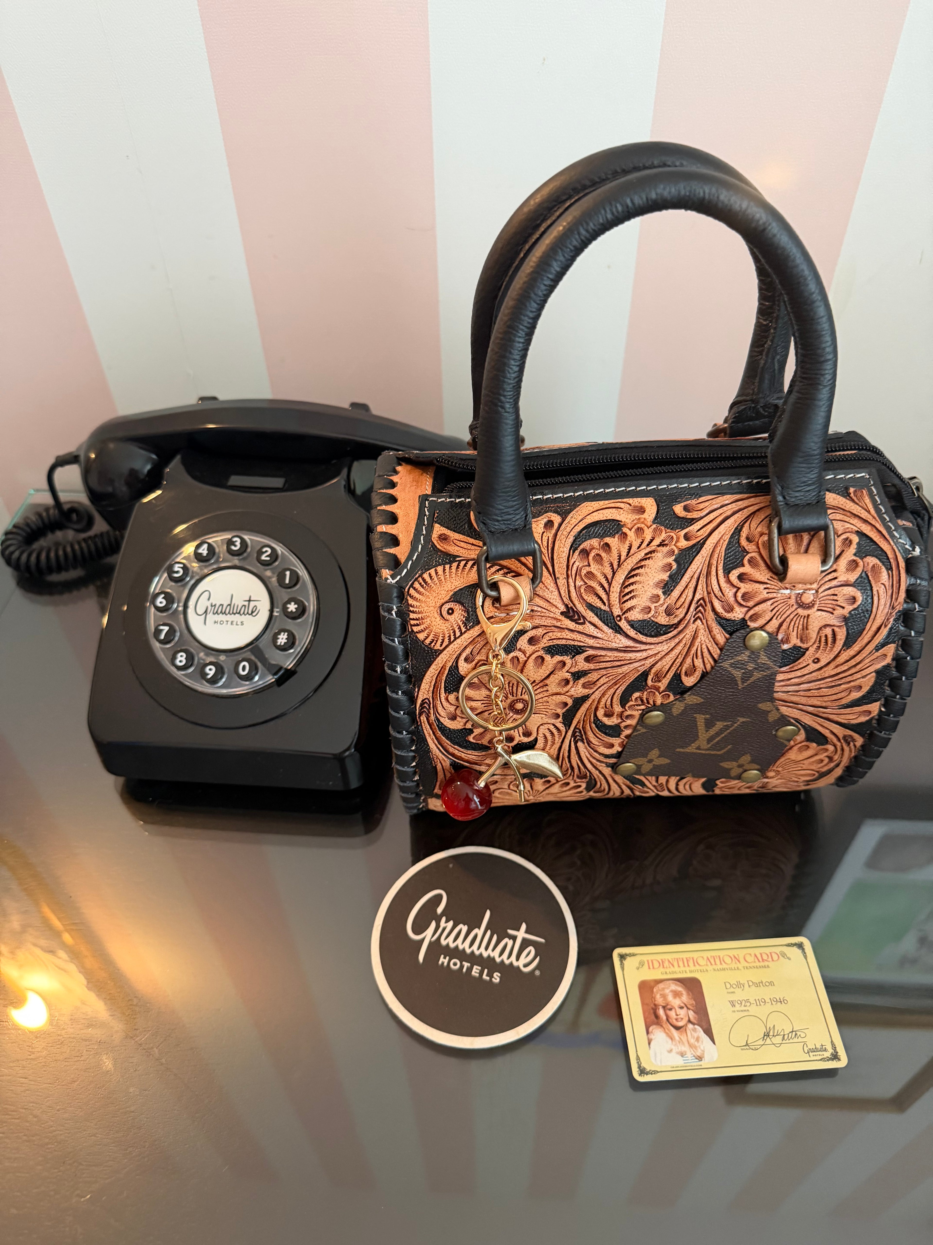 Upcycled Louis Vuitton Speedy Handbag | Hand-Tooled Western Cherry Leather