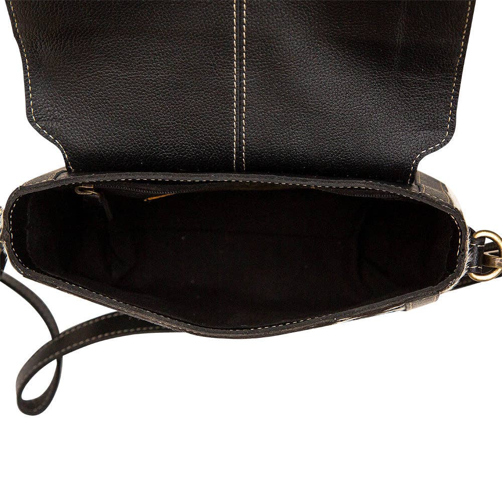 Myra Hand-Tooled Crossbody with Hairon Cowhide