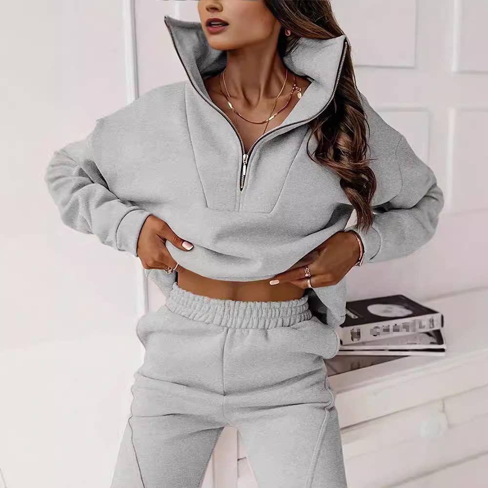 Half-Zipped Collar Sweatshirt Piping Pants Set