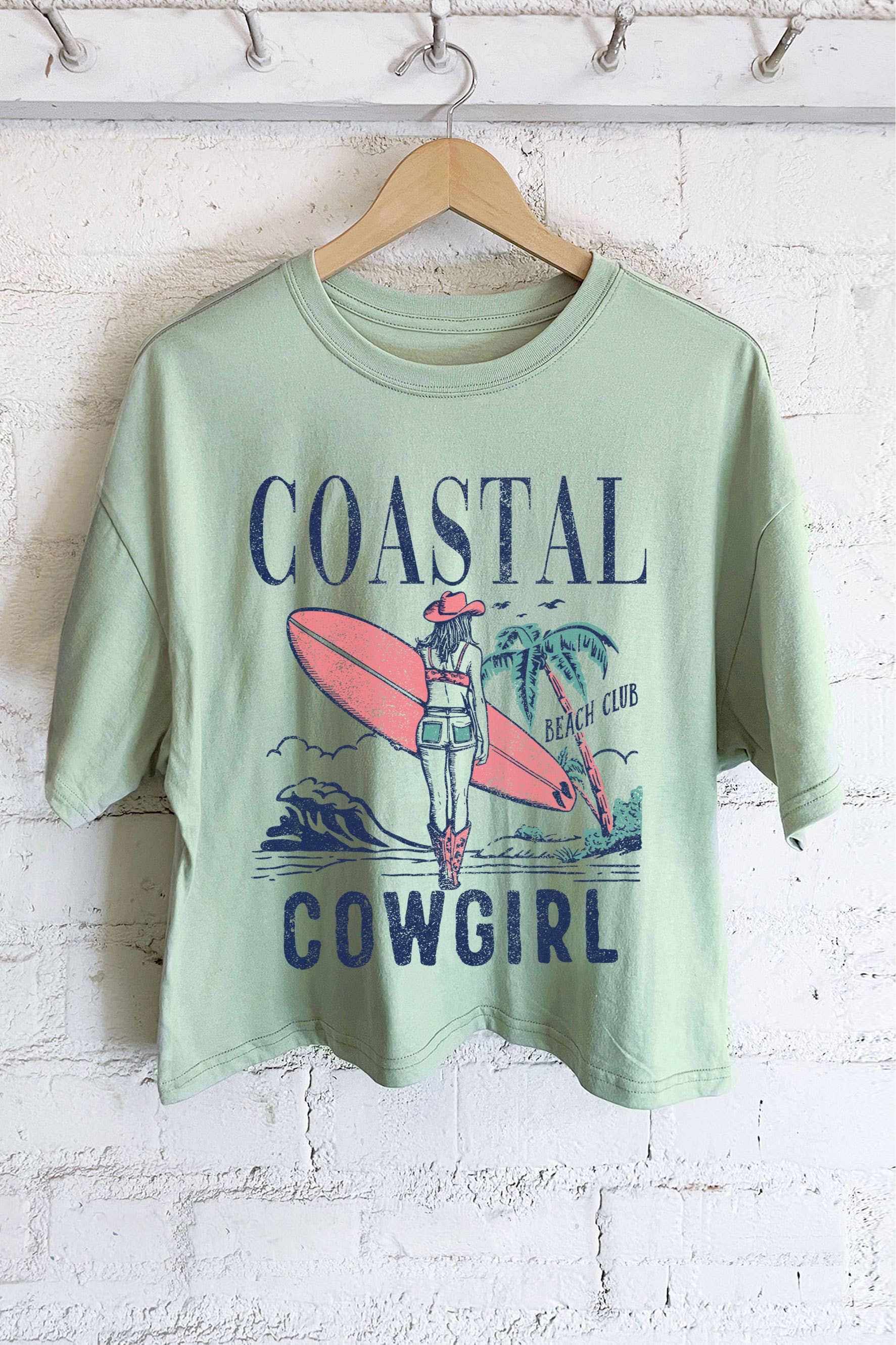 COASTAL COWGIRL BEACH CLUB GRAPHIC LONG CROP TOP